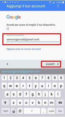 Inserisci ora il tuo account di Google