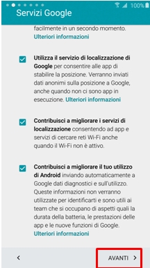 ti comparirà la voce AVANTI che dovrai selezionare per proseguire