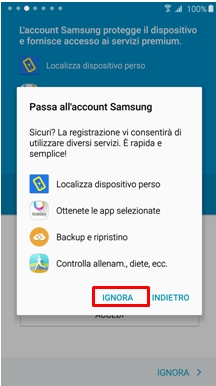 In questo esempio ignoreremo questa configurazione selezionando IGNORA e nuovamente IGNORA sul pop-up che comparirà