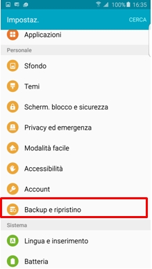 Seleziona Backup e ripristino