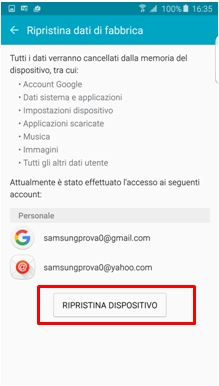Seleziona Ripristina Dispositivo