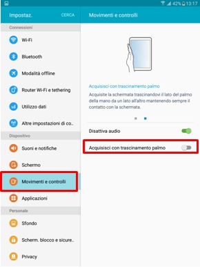 Seleziona Impostazioni e Movimenti e Controlli