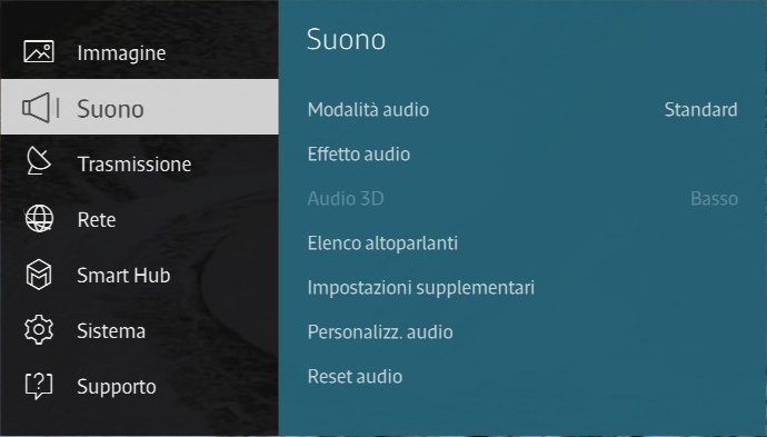 Premere Menu, poi andare in Suono