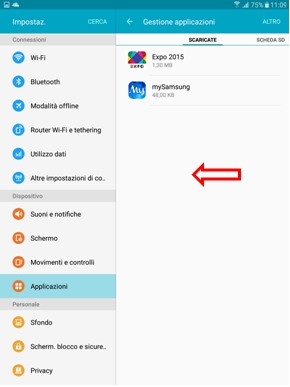 Seleziona l'applicazione