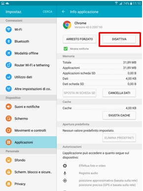 Poi premi su Disattiva