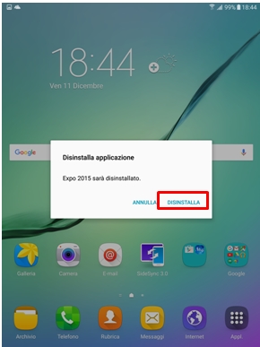 trascinala verso la voce Disinstalla in alto