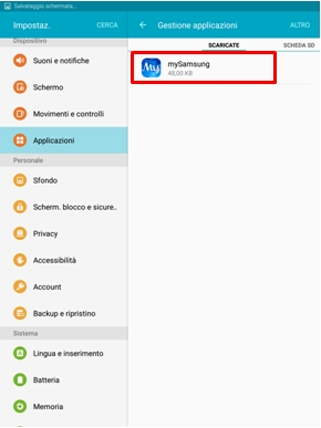 Seleziona l'applicazione che desideri disinstallare dall'elenco Scaricate