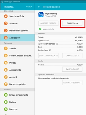 Puoi premi su disinstalla
