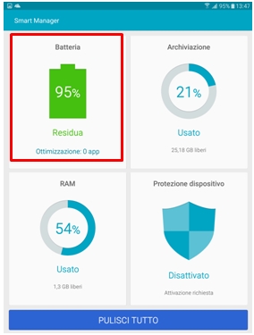 Puoi verificare la carica residua della tua batteria selezionando Batteria