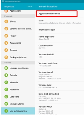 Aggiornamenti Software Galaxy Tab
