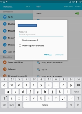 Digita la password di rete