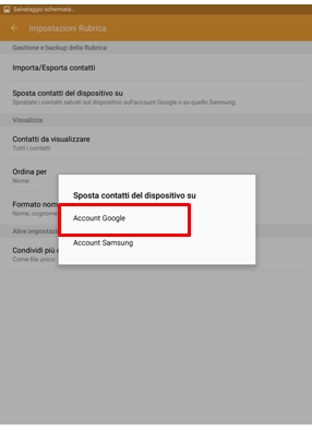 Seleziona Account Google
