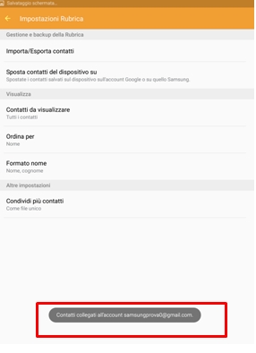 Premere Contatti all'account