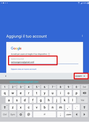 Inserisci ora il tuo account di Google