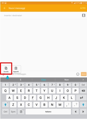 In questo esempio incolliamo le informazioni su Messaggi, ma si può benissimo effettuare la stessa operazione su un file di Word oppure con una applicazione chat