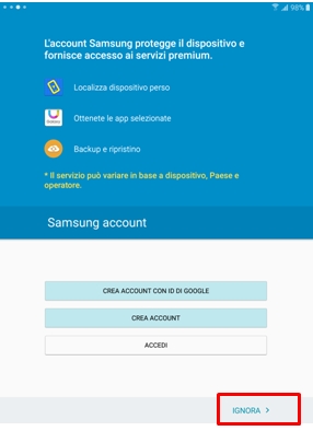 In questo esempio ignoreremo questa configurazione selezionando IGNORA