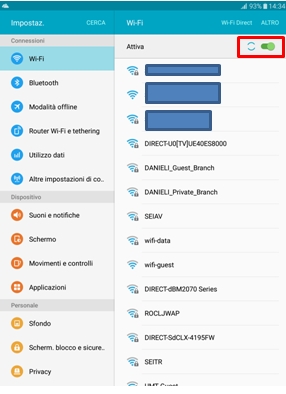 Attiva il pulsante del Wi-Fi