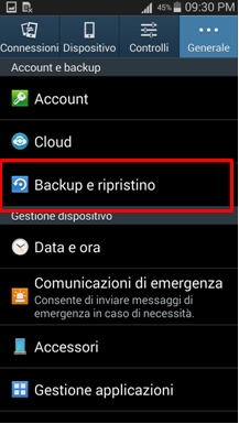 Scegli Backup e ripristino