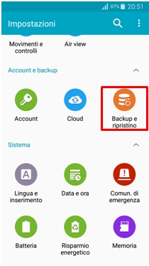 Seleziona Backup e ripristino