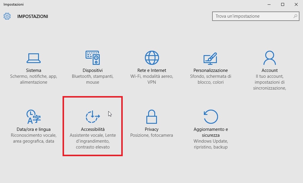 Impostazioni, Accessibilitá