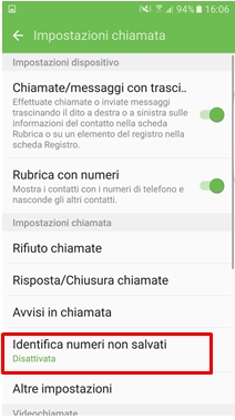 Scori verso il basso fino qundo trovi la voce Identifica numeri non salvati