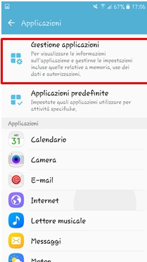 Seleziona gestione Applicazioni