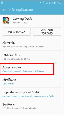 Premi su Autorizzazioni