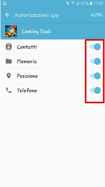 Trascina l’interuttore per attivare le autorizzazioni