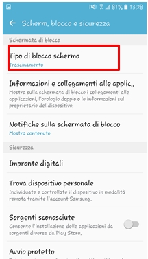 Tipo de blocco schermo