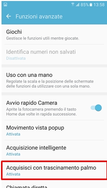 Acquisisci con trascinamento palmo