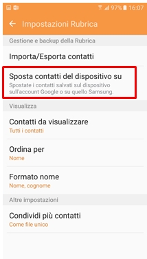 scegli Sposta contatti del dispositivo
