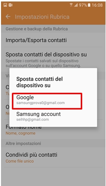 Seleziona account google