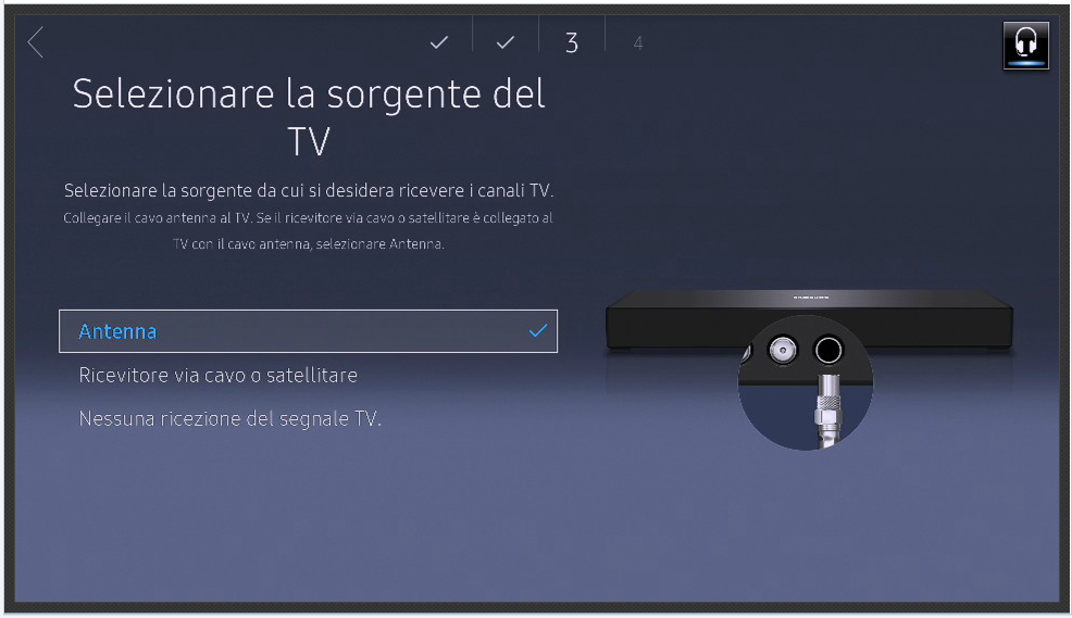 Selezionare la sorgente del Tv