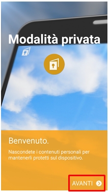 Schermata Modalità privata per attivarla