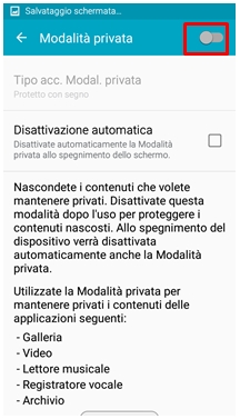 Modalità privata cursore di attivazione