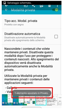Notifica di elemento spostato in Modalità privata