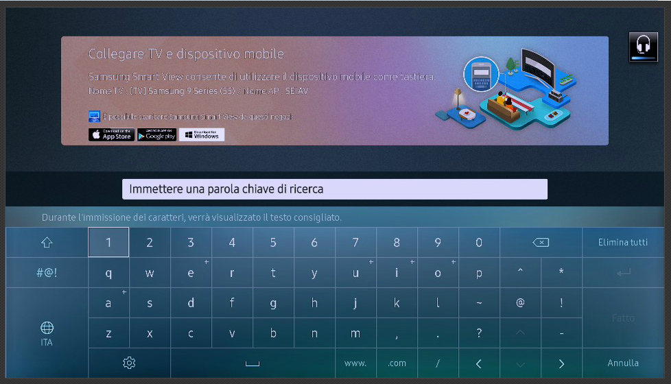 comparirà a schermo la tastiera virtuale