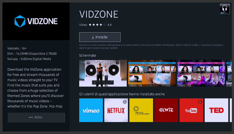 Installa per scaricare ed installare l'applicazione sulla Tv