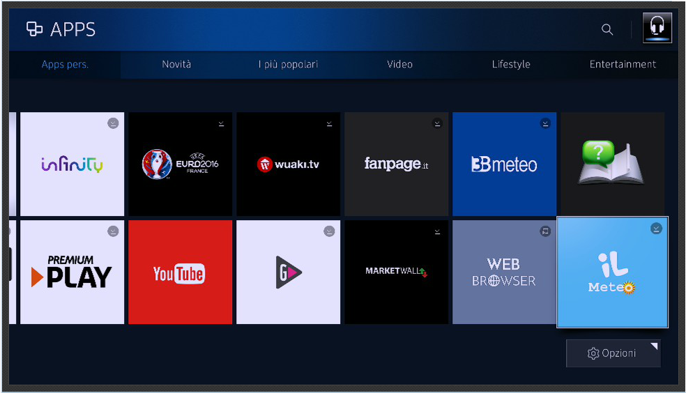 Successivamente spostarsi sull'area Apps pers