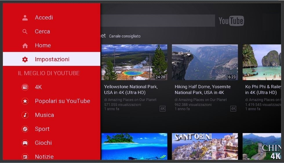 Nella parte sinistra dello schermo si visualizza il Menu dell'applicazione stessa. Selezionare la voce impostazioni, poi andare nell'area Accedi, quindi cliccare "OK"