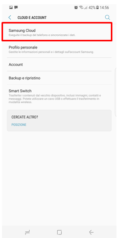 vai ad aprire la prima opzione Samsung Cloud