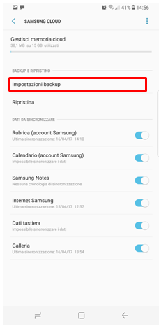 la voce Impostazioni Backup
