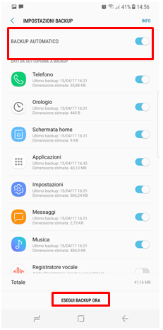 Esegui Backup Ora