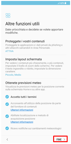 Accetta termini e condizioni per ottenere previsioni meteo e premi su avanti