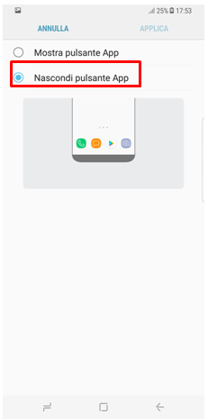 Come predefinito ci sarà selezionata la voce Nascondi Pulsante APP