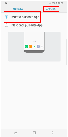 tu selezionerai la voce Mostra Pulsante APP