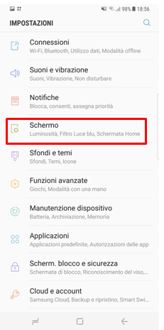 seleziona la voce Schermo