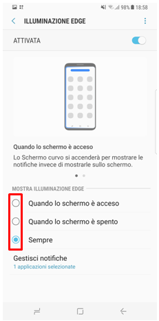 illuminazione schermo