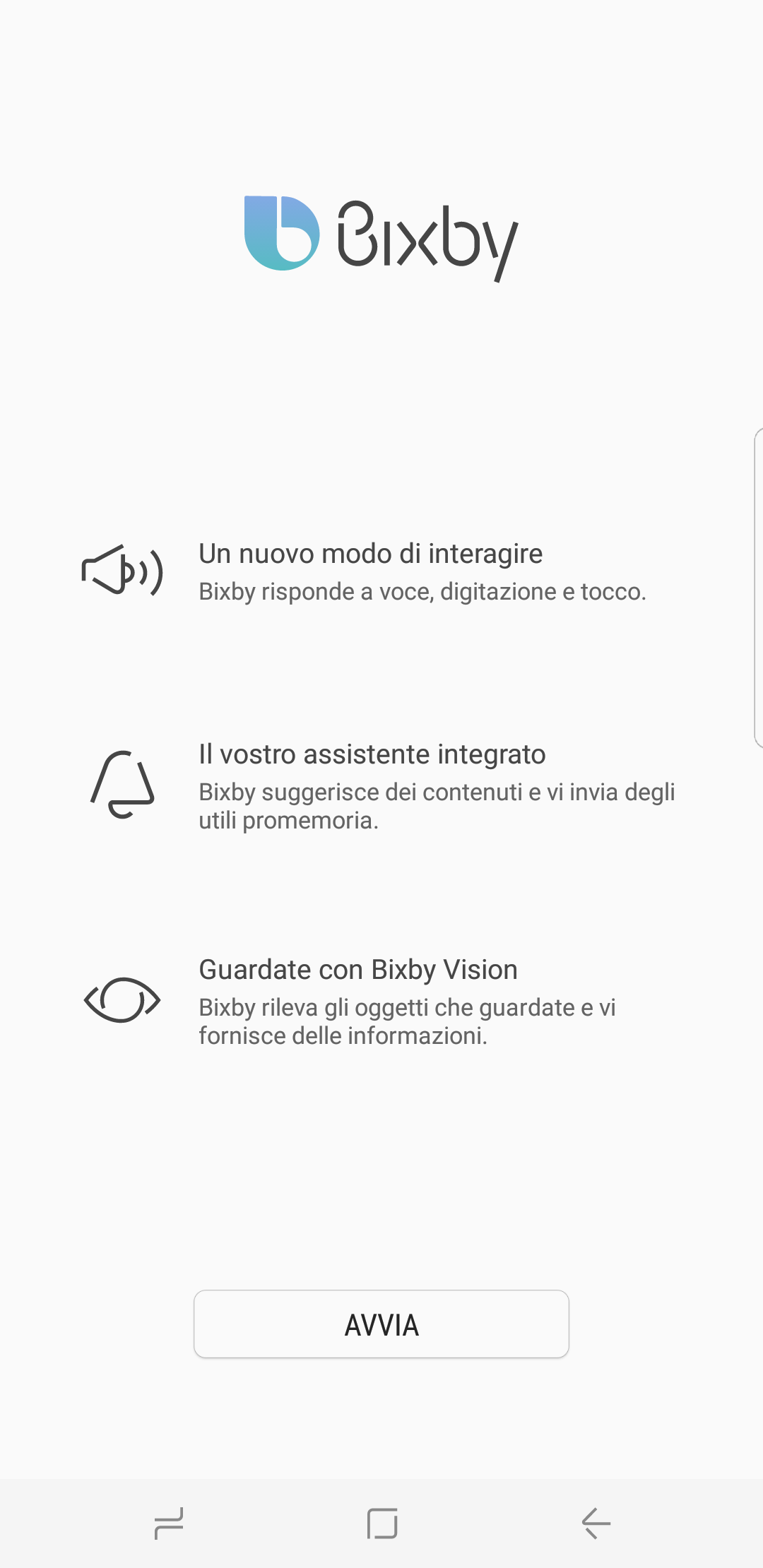 Schermata iniziale di Bixby