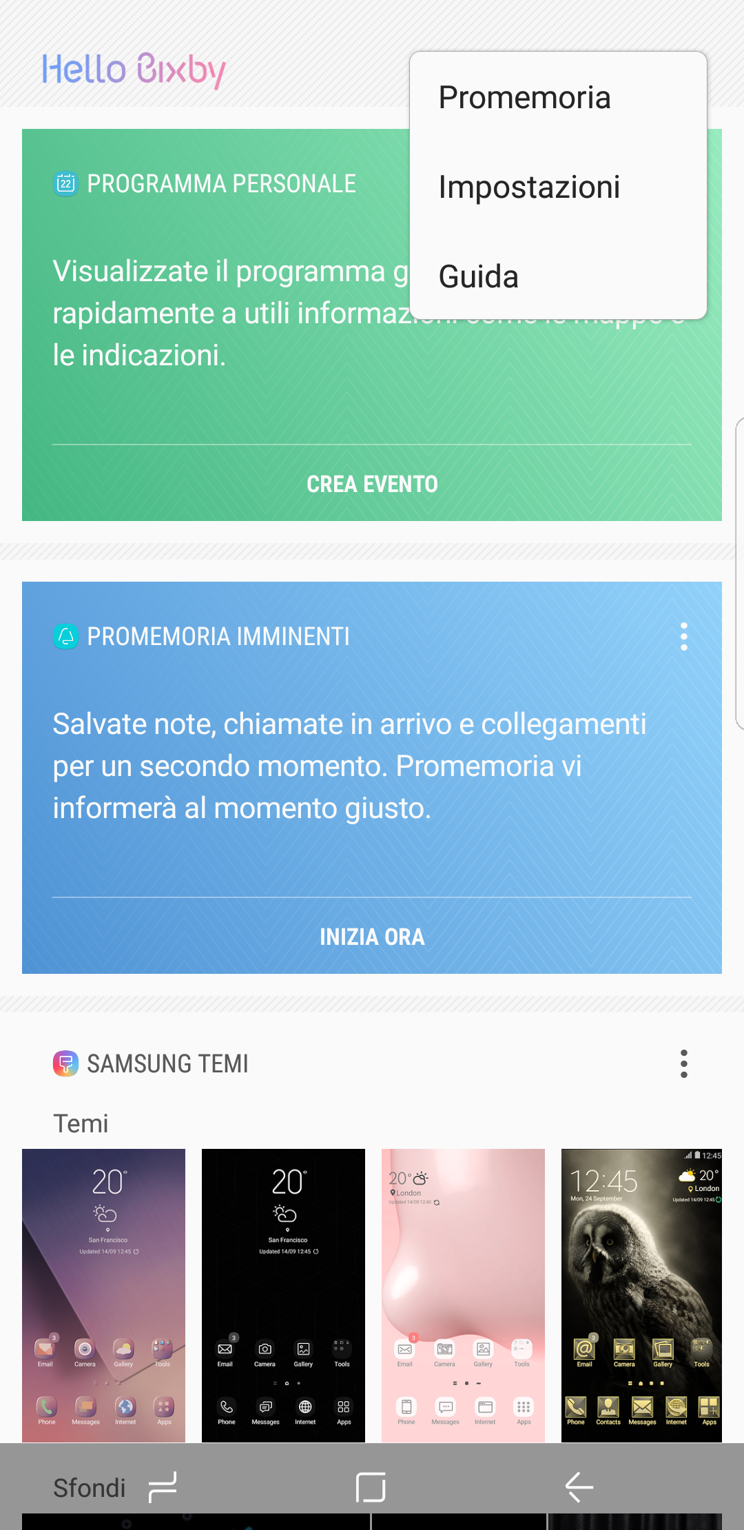 In alto a destra vedrai la voce delle impostazioni di Bixby